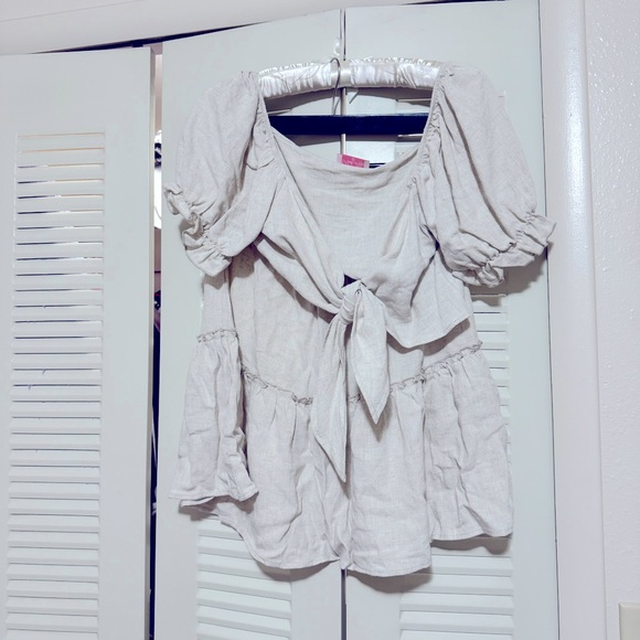 NWOT Pink Lily Tan/Cream Two-Piece. Tie Crop Top and Skirt - Picture 4 of 10